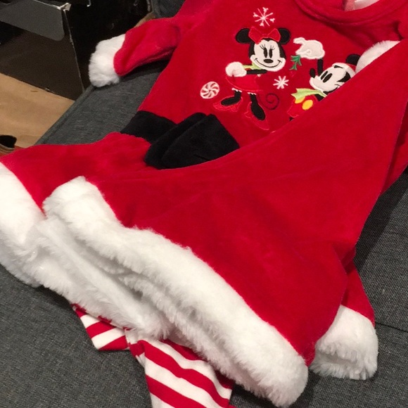 Disney Mickey & Minnie Mouse Christmas outfit dress, tights, Santa hat nwt - Picture 5 of 5